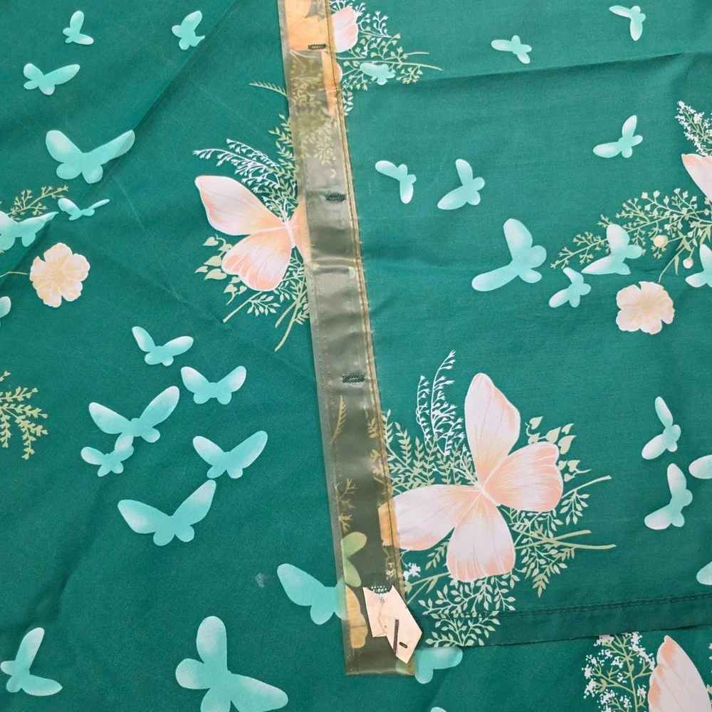 Vintage Butterfly Floral Shower Curtain Emerald Green Retro Nature 69x70‎